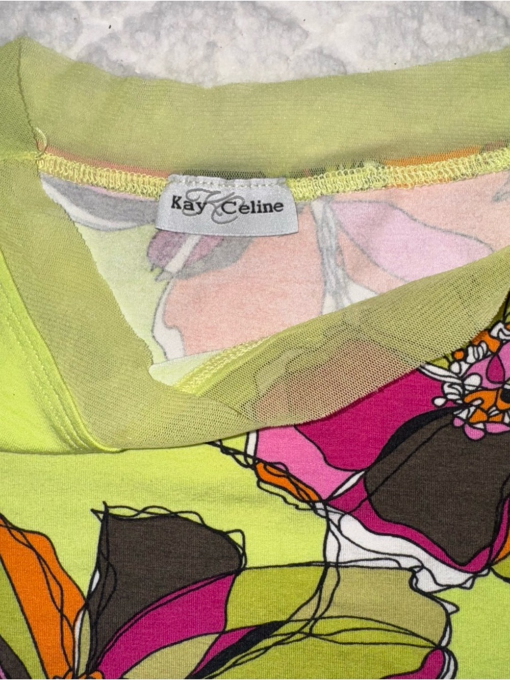 Y2K Kay Celine Lime Floral Sleeveless Top - Picture 3 of 4